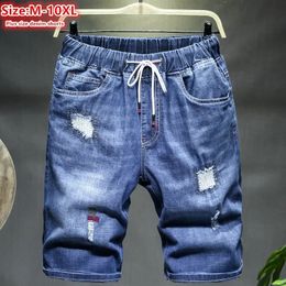 Shorts en jean déchiré pour hommes 150 kg plus taille 10xl 9xl 8xl 7xl trous noirs jeans en détresse pantalon de demi-pantalon d'été étiré 240416