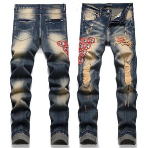 Jeans déchirés pour hommes Denim Pantalons longs Coupe skinny Slim Stretch Biker Jean Designer Pantalon lavé Tête de tigre Taille de broderie 29-38