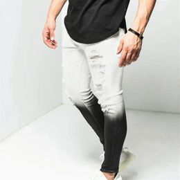Mens rasgado jeans para homens casual gradiente cor zip magro magro ajuste denim calças motociclista hip hop com sexy holel men's2693