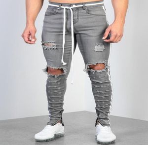 Mens Ripip Ripped Ribbon Grey Skinny Jeans Designer de mode Hertreet Joggers en denim en détresse des trous de genou lavés détruits Slim Fit Pant9969318