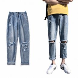 Heren Gescheurde Skinny Jeans Blauw Slim Fit Gat Potlood Broek Biker Casual Broek Streetwear 2022 Hoge Kwaliteit Denim Herenkleding 62cj #