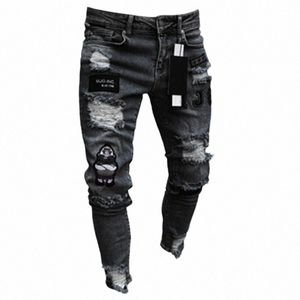 Hommes Ripped Skinny Jeans Bleu Slim Fit Trou Pantalon Crayon Casual Hip Hop Pantalon Streetwear 2024 Haute Qualité Denim Homme Vêtements C0pD #