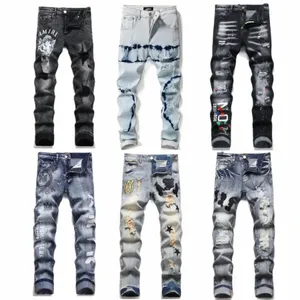 Heren Gescheurde Skinny Stretch Jeans groothandel Hombre Hip Hop Heren Amirys Jeans Designer Kleding H96C #