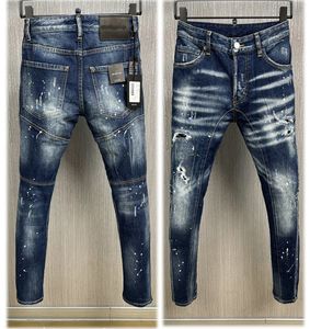 Jeans Ripper pour hommes Pantalon en jean Coupe skinny Slim stretch Pantalon de motard pour hommes Patchwork Lettre en détresse Trou peint Vintage Bande creuse