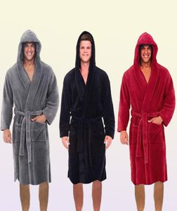 Robes masculines Men de bain décontracté Bathrobe d'automne serviette à capuche solide massive robe midi robe robe mâle mâle lâche porte 2208261745730
