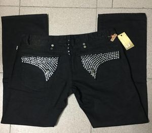 Jeans Robin Black avec des goujons en cristal argenté pantalon denim pantalon des concepteurs clips à glissière Broderie Straight Fit Taille 3046270606