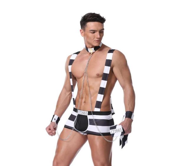 Disfraces de juego de rol para hombre, traje erótico, disfraz de prisionero Sexy, disfraces de Halloween para hombres, uniformes, conjuntos de sujetadores 4330216