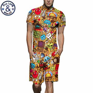 Mens Rompertjes Cartoon Print 3D Jumpsuits 2019 Zomer Mannen Set Strand Party Korte Mouw Cargo Overall One Piece Playsuit