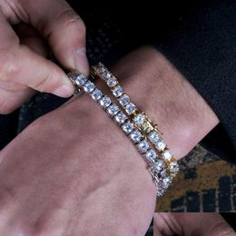 Bracelets de tennis en or rose pour hommes, chaîne glacée, mode hip hop, bijoux, livraison directe de 5 mm, Dhrqv