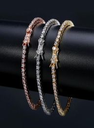 Pulseras de tenis de oro rosa para hombre, cadena helada de plata, pulsera de Hip Hop a la moda, joyería 3mm4866178