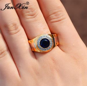 Heren Ronde Blauwe Steen Trouwringen Voor Mannen Vrouwen Geel Goud Kleur Belofte Verlovingsring Mannelijke Boho Zirkoon Sieraden CZ9501977