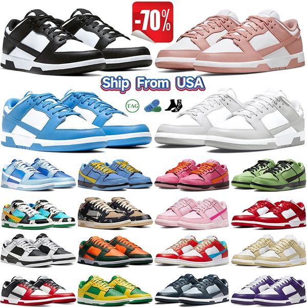 Zapatos para correr para hombre Zapatillas de deporte planas Stocking de EE. UU. Almacén local Bajo Blanco Negro Panda Gris Niebla Triple Rosa Universidad Azul Diseñador Hombres Mujeres Entrenadores deportivos al aire libre