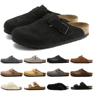 Boston Zuecos Hombres Mujeres Sandalias Diseñador Zuecos Zapatillas Diapositivas Invierno Arizona Gizeh Plantilla suave Gamuza Cuero Taupe Moca Visón Tomillo Zapatillas para hombre Slide Sandal Scuffs