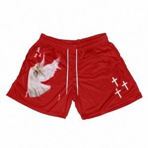 Shorts de course pour hommes Shorts d'entraînement Angel Cross Print Gym Sports Hommes Vêtements de sport Homme Fitn Jogging Y2K Shorts d'entraînement w9Dn #