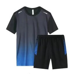 Hommes course Sport séchage rapide vêtements de Sport gymnase respirant Football vêtements Fitness ensemble vêtements de Sport t-shirts et pantalons 240315