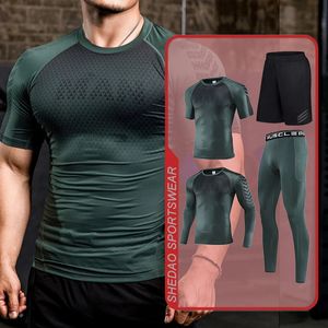 Hommes en cours d'exécution serré Lycra Sportswear ensemble Fitness Jogging Compression survêtement costume formation vêtements de sport vêtements sec Fit Leggings 240307