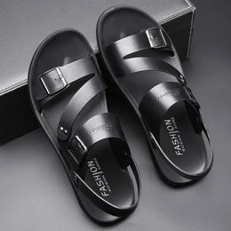 Sandales pour hommes en cuir Chaussures d'été pour hommes plage masculin noir 240409