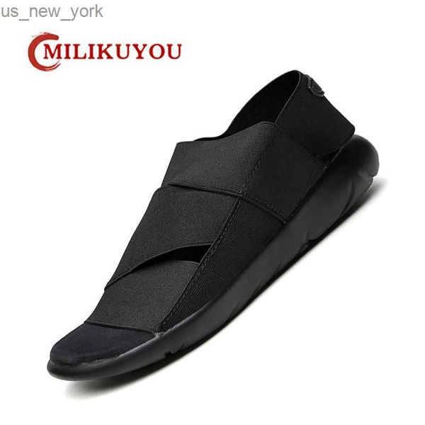 Sandalias para hombre, zapatillas informales de verano, cómodas sandalias elásticas con punta abierta para hombre, calzado suave para hombre, zapatos de playa para niño, talla grande 39-46 L230518