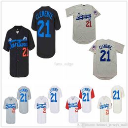 Hommes Santurce Crabbers Puerto Rico Jersey 21 Roberto Clemente Cousu Film Maillots De Baseball Noir Blanc Gris Crème Haute Qualité