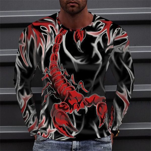 Hommes Scorpion T-shirt Casual 3D Imprimer Manches Longues Animal Poison Graphique Top Tees High Street Motif Tops MenWomen Hip Hop Tee 240130