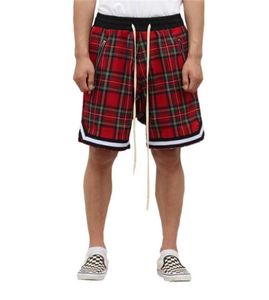 Mentes écossaises à plaid shorts surdimensionnés High Street Streetwear Mesh Tartan Drop Shorts côté Zip Stretch Stretch Strething Knee Longueur241V3072122