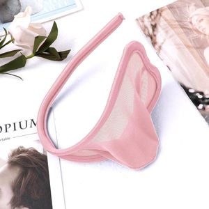 Hommes voir à travers la maille transparente poche bombée Mini Lingerie Sissy pochette C-String string slips sous-vêtements Gay Sexy culottes caleçons1225e