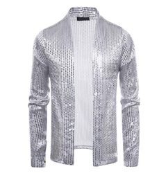 Cardigan de lentejuelas para hombres Nuevos hombres 2020 Manga larga Fit Sweater Fashion Farty Sweet Dance Singer Night Night Club Club Homme6431175