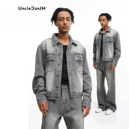 Hommes ensembles arrivées coréen décontracté lâche Bootcut Denim veste et jean gris survêtement hommes 240312