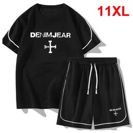 Heren Sets Summer Tracksuit Plus Size 10xl 11xl T-shirts Shorts Running Sets mannelijke grote grootte zomerpakken zwart 240517