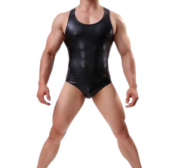 Body sexy para hombre Monos de una pieza de cuero de imitación Shapers Camiseta de lucha libre para hombre Body Shaper Culturismo Trajes para el cuerpo Tamaño M7176290