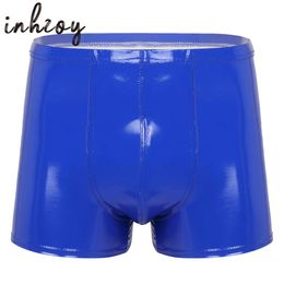 Heren Sexy Boxer Slops Shorts Patent Leather Natte look latex glanzen ondergoed onderbroek zwempakpaal dansen Rave Clubwear 240410