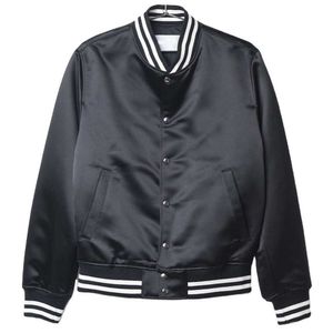 Heren Shinny Polyester Premium Satin Borduurer Patched Bomber Jacket Letterman Baseball Jackets voor mannen Outerwear