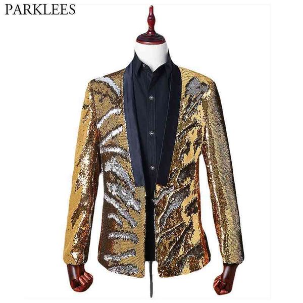 Mens Shiny Gold Flipping Sequin Dress Blazers DJ Nightclub Stage Host Traje brillante Chaqueta Hombres Prom Host Banquet Blazer Hombre 210522