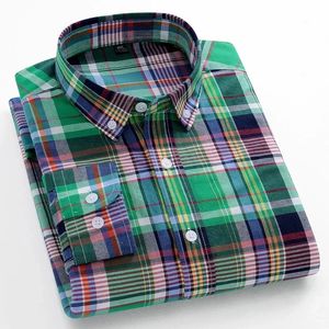 Chemise pour hommes Mode 100% pur coton Chemises à manches longues pour hommes Slim Fit Casual Chemise unie Doux Plaid Rayé Vêtements de créateurs 240229