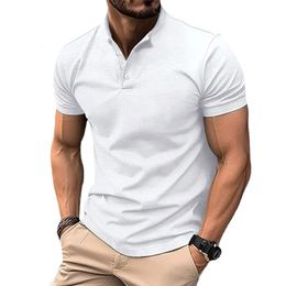 Chemise homme Henry col rond coton manches courtes hommes T-shirt décontracté solide PoIo chemise 240313