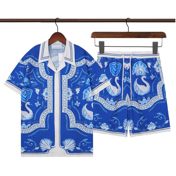 Camisa para hombre Camisa de seda L'Arche Fleurie Slim Fit camisas casablanc hombres Diseñador Ropa casual Camisa de diseñador patrón de cuadros de lujo Camisa hawaiana azul océano 980