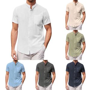 Herenoverhemd Nieuwe casual blouse voor heren Katoenen linnen overhemd Heren Henley-overhemden Casual button-down strandoverhemd met korte/lange mouwen Zomer Hippie Hawaiiaanse T-shirts