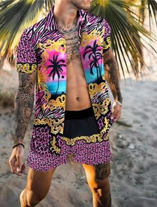 Heren shirt set retro klassiek streeppatroon kleur comfortabel los tropische jungle mode allmatch strandstijl 2023 240329