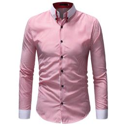 Chemises habillées pour hommes Chemise pour hommes Petite rayure 2021 Mode Manches longues Casual Coton Business Social Vêtements