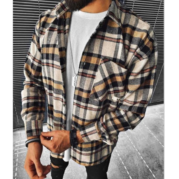 Chemise pour hommes T-shirt grandes tailles Designer Plaid poche à manches longues veste Blouses Cardigan chemises décontractées manteau 15 couleurs 3xl 4xl 5xl