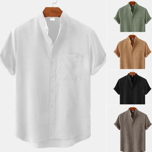 Camisas para hombre Mezcla de algodón Blusa bordada Manga corta Cargdian Color sólido Slim Fit Ropa de negocios informal Camisa de un solo pecho Color múltiple Tamaño M-3XL