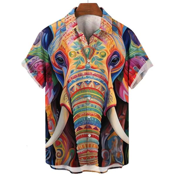 Chemises pour hommes Vêtements imprimés d'éléphant Chemise surdimensionnée Designer Animal Tshirt Hommes Casual 240220