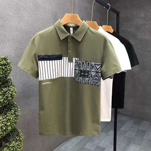 Herenoverhemden Hoge kwaliteit patchwork contrasterend poloshirt voor kort Koreaans slanke pasvorm half mouwen 2023 zomer herenkleding t-shirt