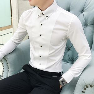 Chemises masculines Marque de luxe Longue manches élégantes pour hommes Vêtements Slim Fit Casual Homme Robe Shirts Formel Black / White 240402