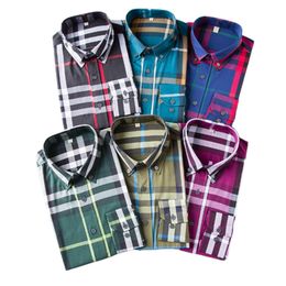 Camisas informales de vestir para hombre Camiseta de seda delgada de lujo Manija larga Ropa de negocios Capases Marca de cuadros 17 Color #001