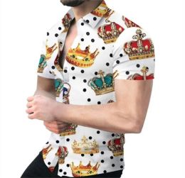 Chemises pour hommes Tendance estivale Couronne 3D Prince à revers tendance Cardigan Street Street Fashion Casual Short Sleeve Tops D2206157297467