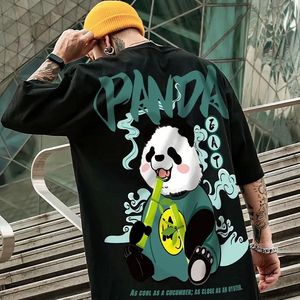 Herenoverhemden Tijden Tide Hip Hop Tees T-shirt Chinese stijl Panda Harajuku Loose Men Tops Casual Summer Oversized Mannelijke Punk Des