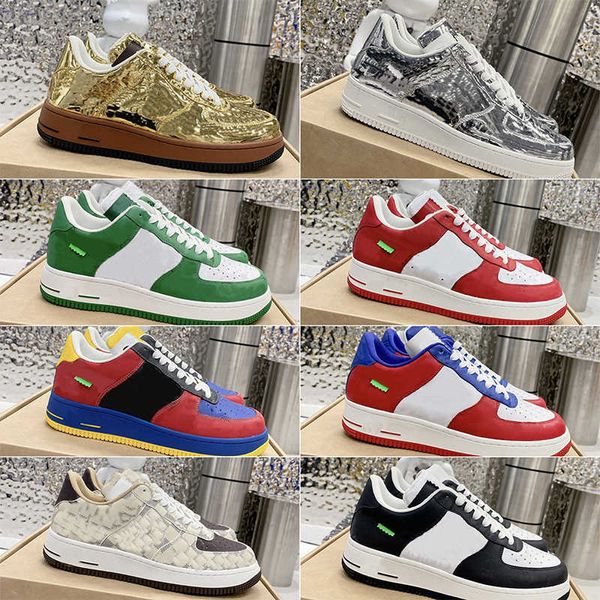 Designer de chaussures pour hommes hommes pour femmes chaussures de sport baskets de plein air baskets de luxe deux marques NLke Sneaker cuir blanc plaid vert argent marron