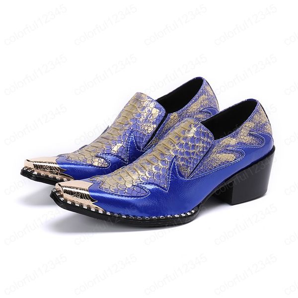Chaussures pour hommes talons hauts bleu cuir véritable peau de serpent chaussures Oxford robe formelle homme Sapato Social Masculino