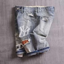 Mens Designer Men Shorts Ny Jeans Summer Fina Fina Rasta Patch Denim Marca Todo para hacer Old Beggar Five Pants Man Outfit